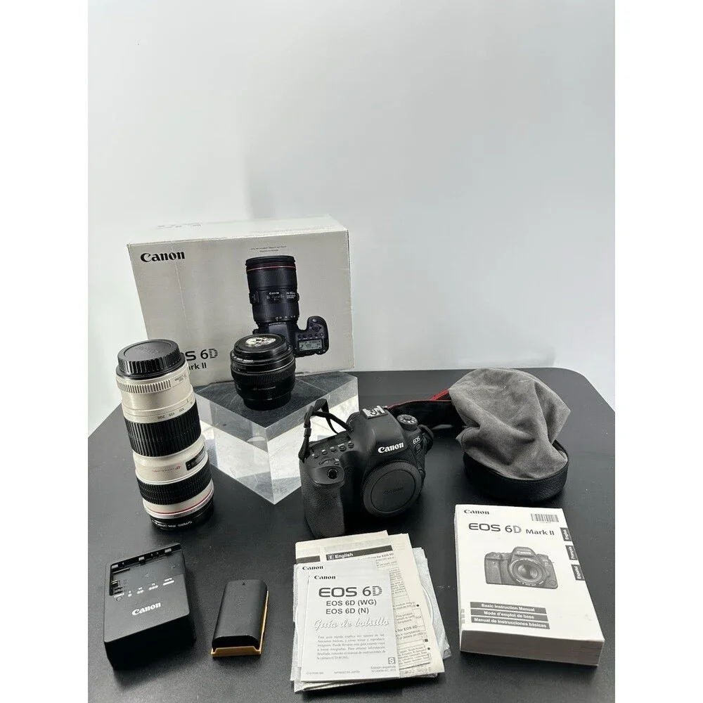 Canon EOS 6D Mark II DSLR + Canon 50mm f/4 Lens & Canon EF 70-200 F1.4